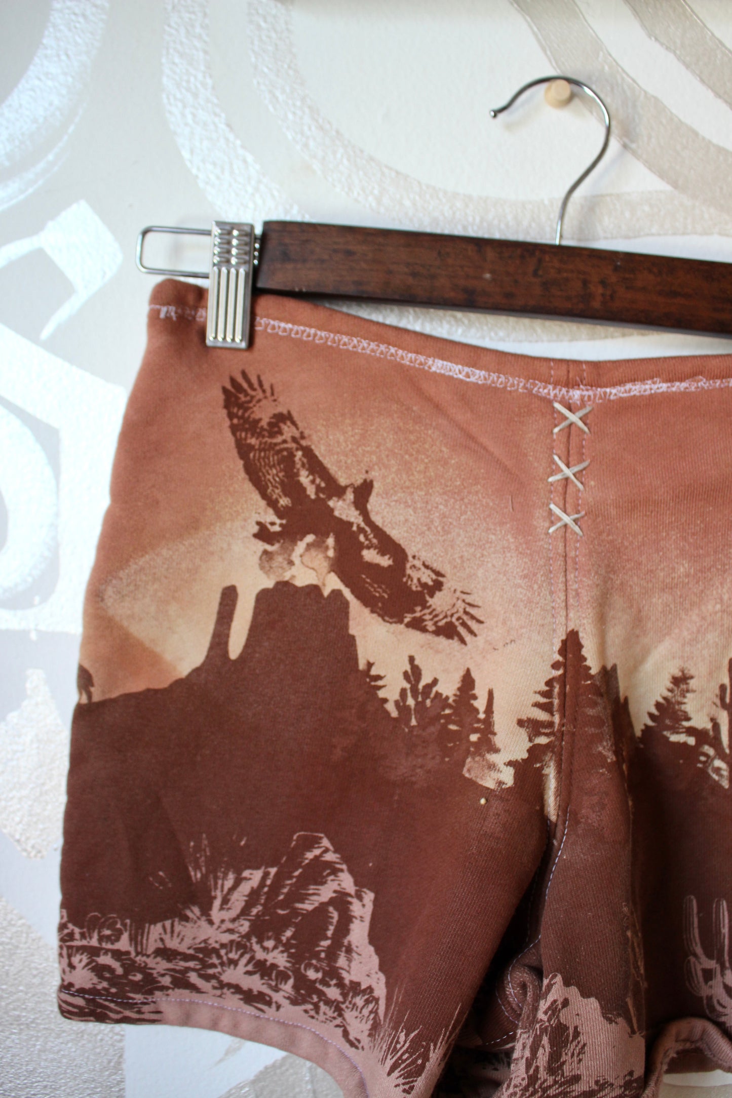 MEDIUM-  Desert Sweat Shorts 4 - Hand embroidered details, Screen printed, Hand dyed- One of a kind (Copy) (Copy) (Copy)