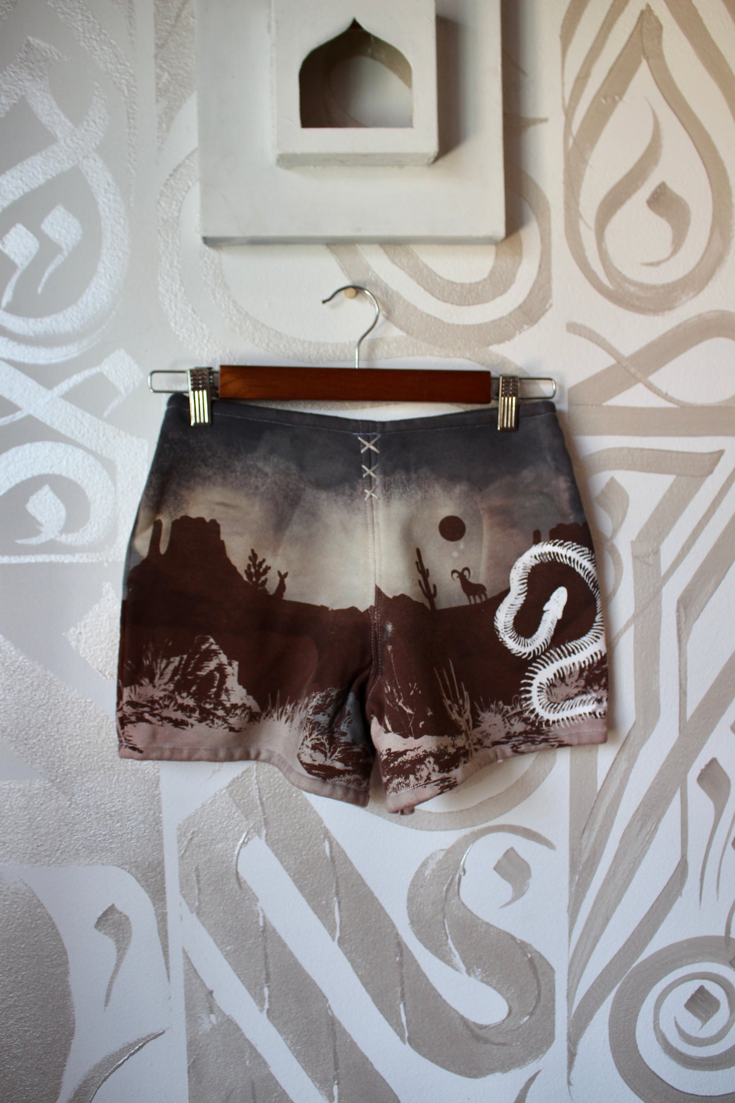 MEDIUM-  Desert Sweat Shorts 3 - Hand embroidered details, Screen printed, Hand dyed- One of a kind (Copy) (Copy)