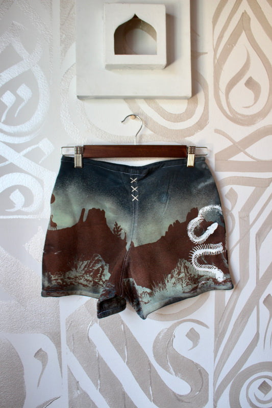 MEDIUM-  Desert Sweat Shorts 5 - Hand embroidered details, Screen printed, Hand dyed- One of a kind