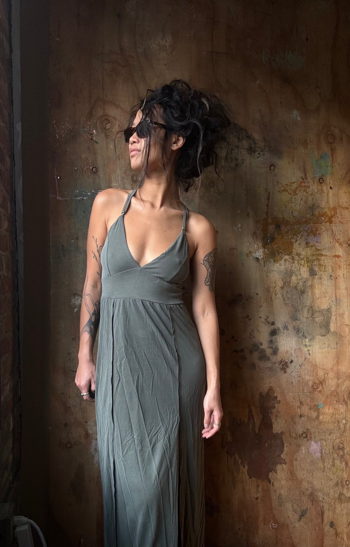 S/M or L/XL - Casual Frost Dress -Dead stock Bamboo Dress - one slit - stretchy/soft - Regenerative fashion