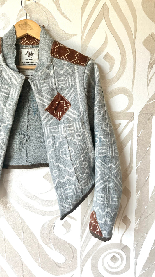 Small Mudcloth Cadet Jacket 5 - Baby Blue/Terracotta tesselations