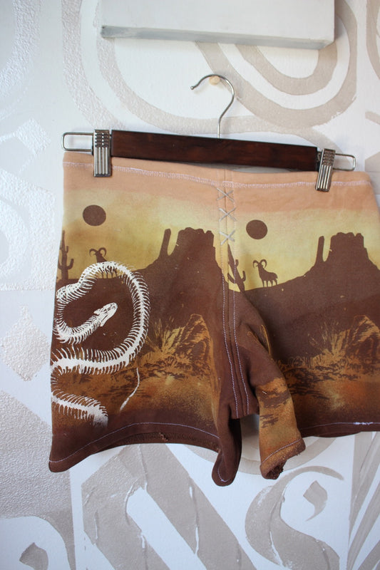 MEDIUM-  Desert Sweat Shorts 6 - Hand embroidered details, Screen printed, Hand dyed- One of a kind