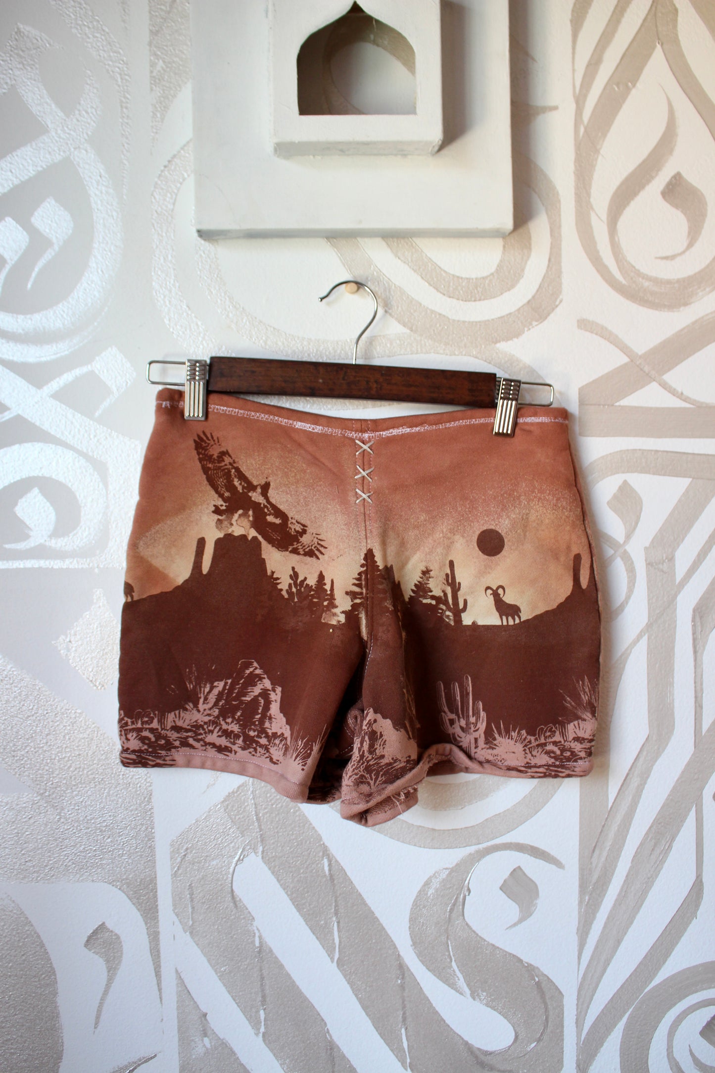 MEDIUM-  Desert Sweat Shorts 4 - Hand embroidered details, Screen printed, Hand dyed- One of a kind (Copy) (Copy) (Copy)