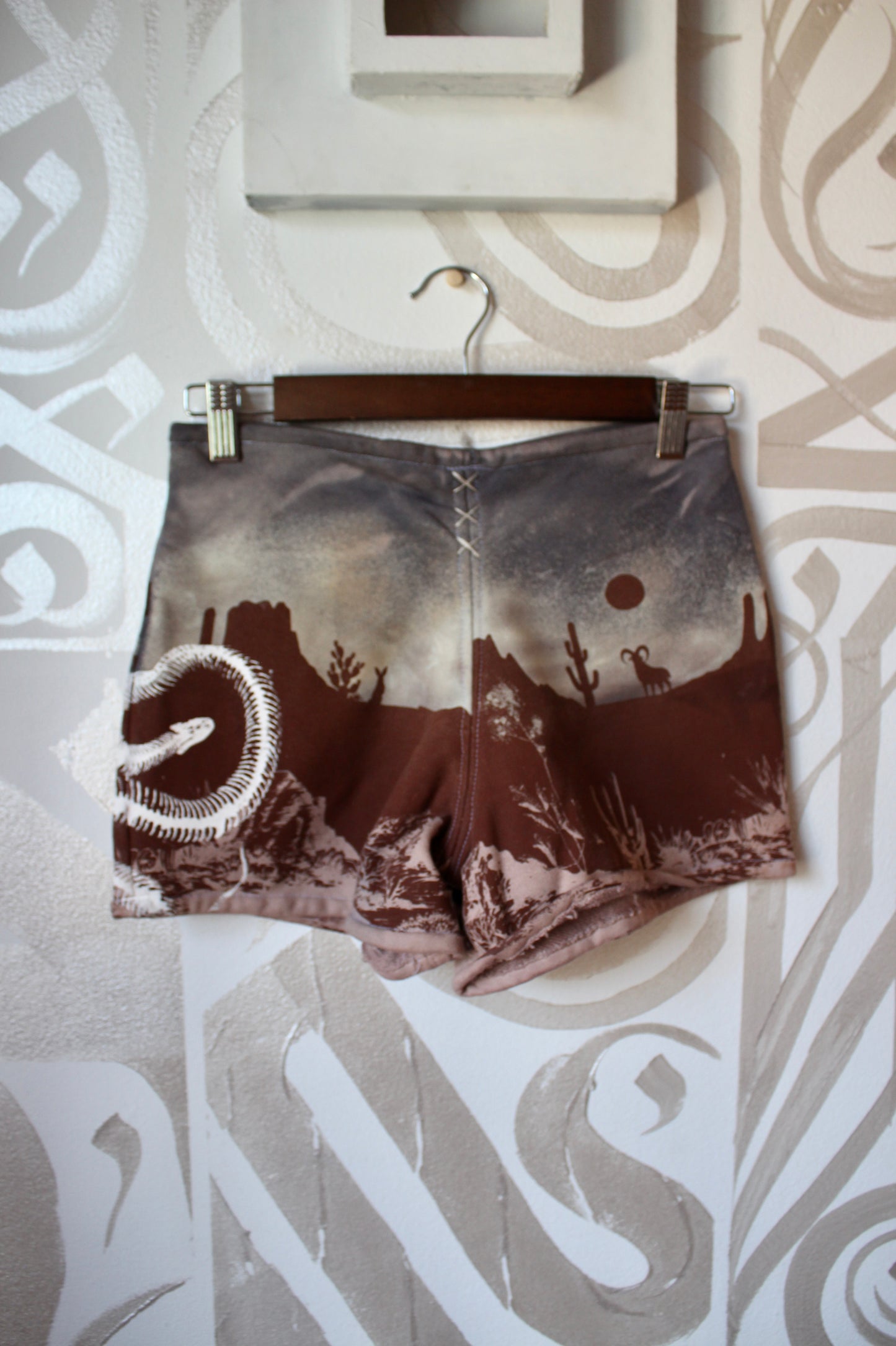 MEDIUM-  Desert Sweat Shorts 6 - Hand embroidered details, Screen printed, Hand dyed- One of a kind