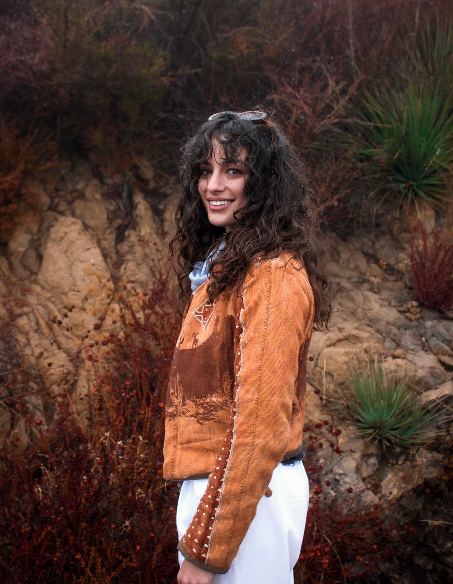 New! Small/Medium- Terra Cotta Mud Cloth Jacket #14 - Canyon Desert Screen printed-Earthenware for Earthen People- PLant Dyed/ Mud Dyed