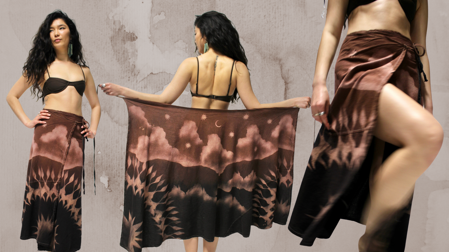 Mauve to Obsidian Desert Clouds Landscape Wrap Skirt - 100% Cotton