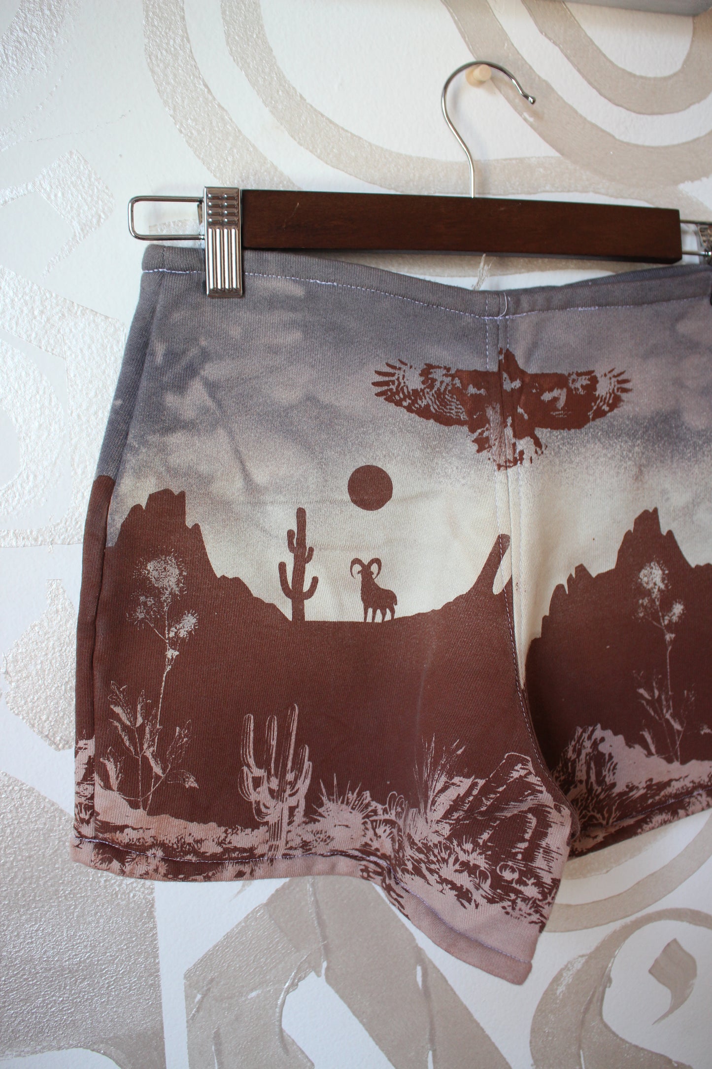 MEDIUM-  Desert Sweat Shorts 6 - Hand embroidered details, Screen printed, Hand dyed- One of a kind