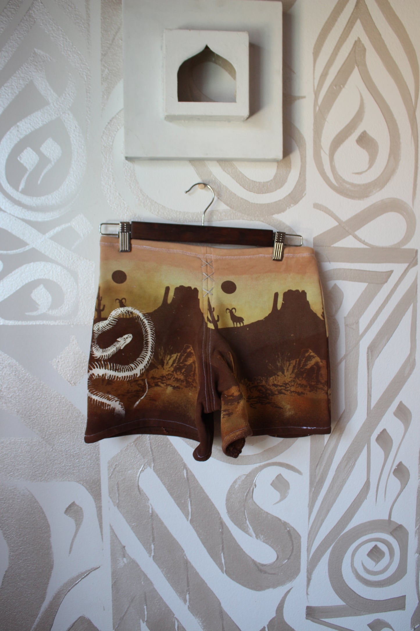 MEDIUM-  Desert Sweat Shorts 6 - Hand embroidered details, Screen printed, Hand dyed- One of a kind