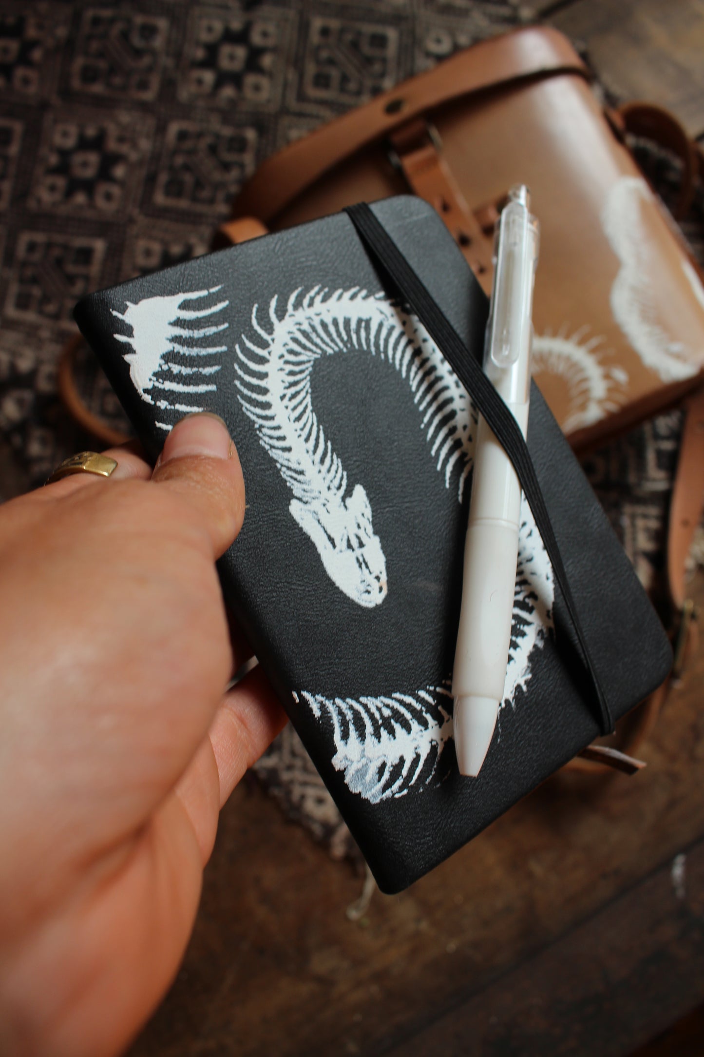 Serpent Skeleton Upcycled Vintage Leather Purse with matching Little Lined Note Book- Nude