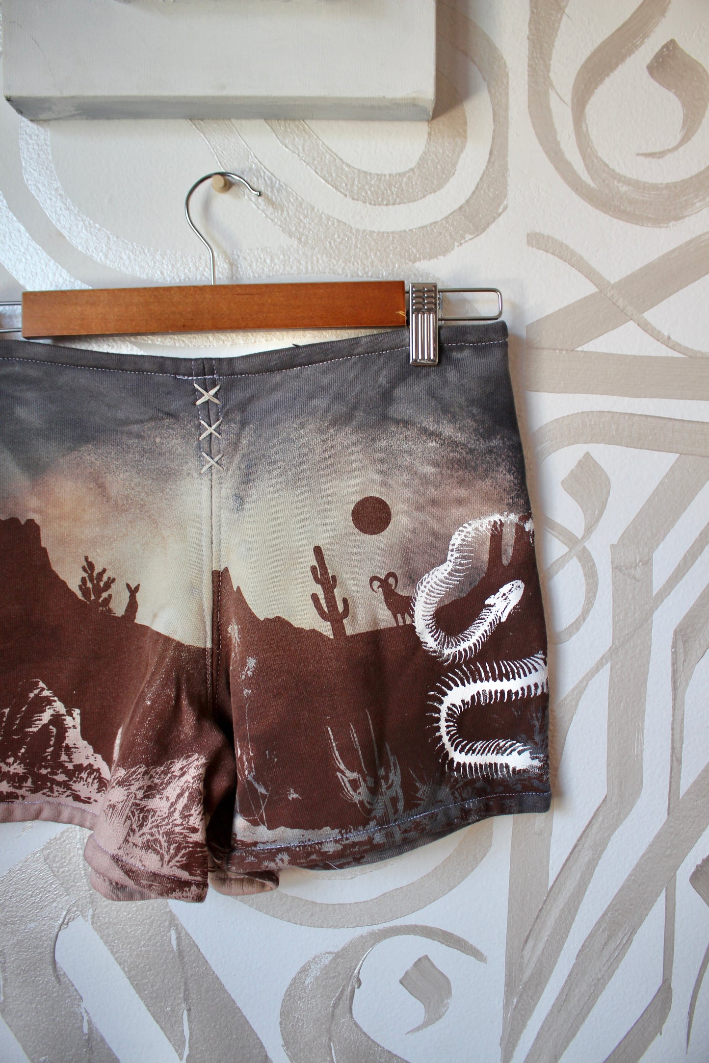 MEDIUM-  Desert Sweat Shorts - Hand embroidered details, Screen printed, Hand dyed- One of a kind