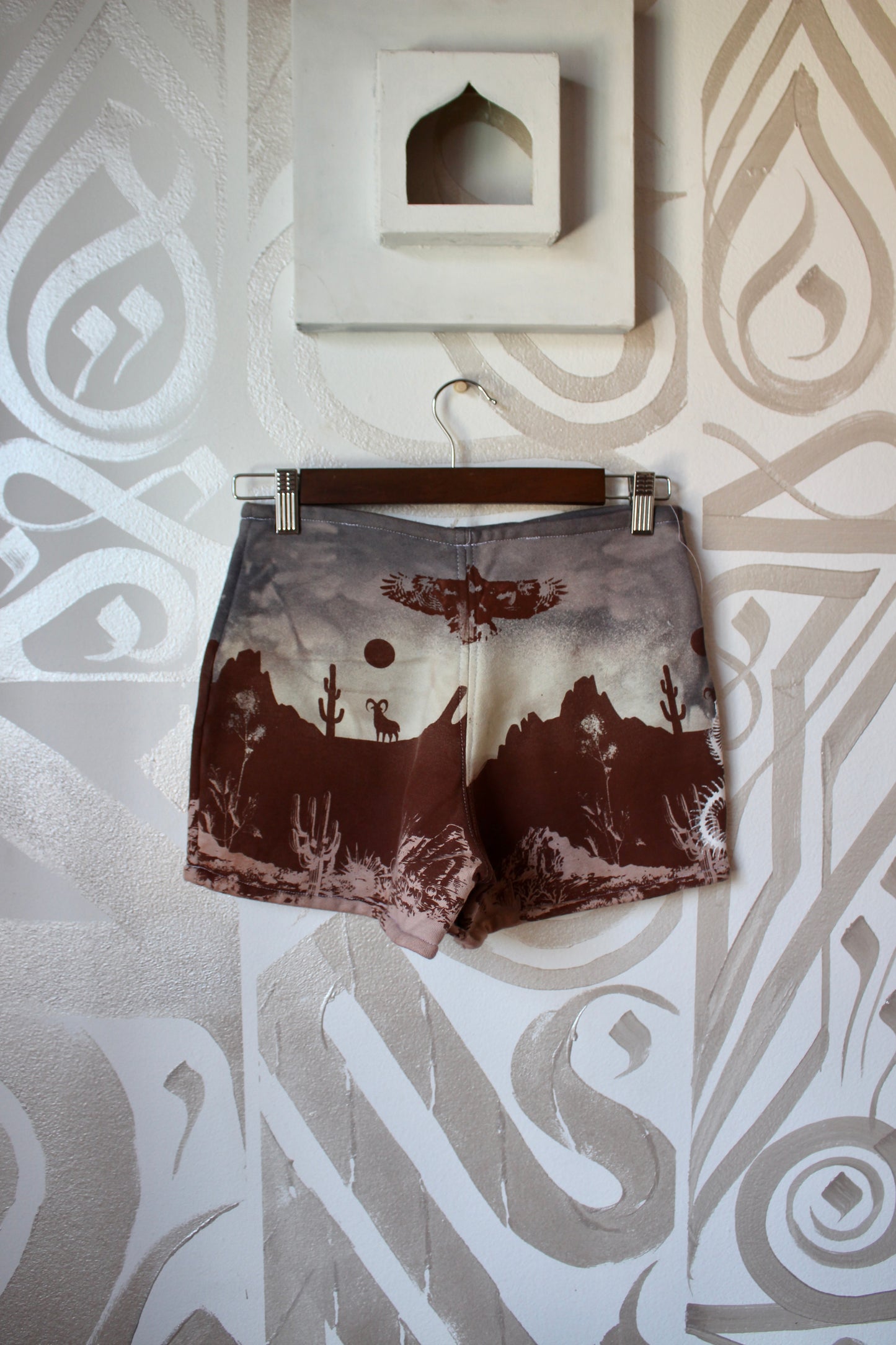 MEDIUM-  Desert Sweat Shorts 6 - Hand embroidered details, Screen printed, Hand dyed- One of a kind