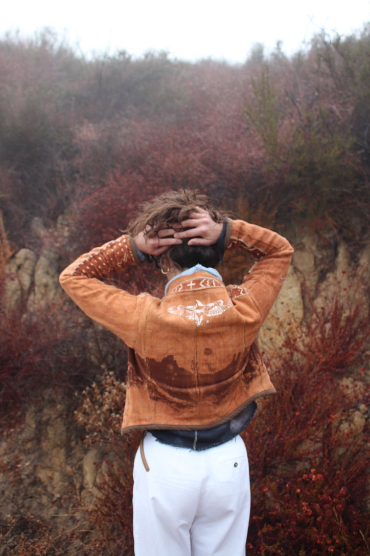 New! Small/Medium- Terra Cotta Mud Cloth Jacket #14 - Canyon Desert Screen printed-Earthenware for Earthen People- PLant Dyed/ Mud Dyed