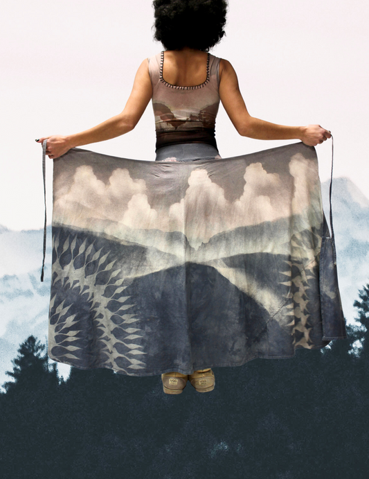 MTO S/M or M/L - Wrap Skirt - Blue Expansive Landscape