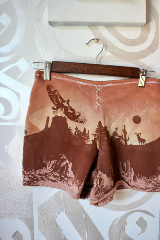 MEDIUM-  Desert Sweat Shorts 4 - Hand embroidered details, Screen printed, Hand dyed- One of a kind (Copy) (Copy) (Copy)