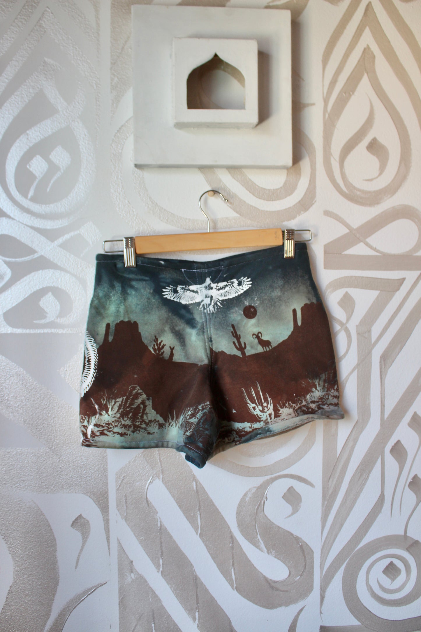 MEDIUM-  Desert Sweat Shorts 2 - Hand embroidered details, Screen printed, Hand dyed- One of a kind (Copy)