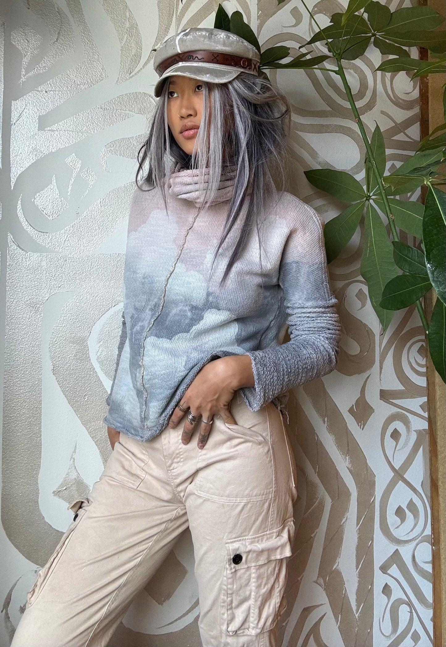 RTS -Small - Light Hazy Cloud Cowl Neck -Limited Edition Dead stock Italian French Terry Cotton- High quality- Thick Warm Sweater-