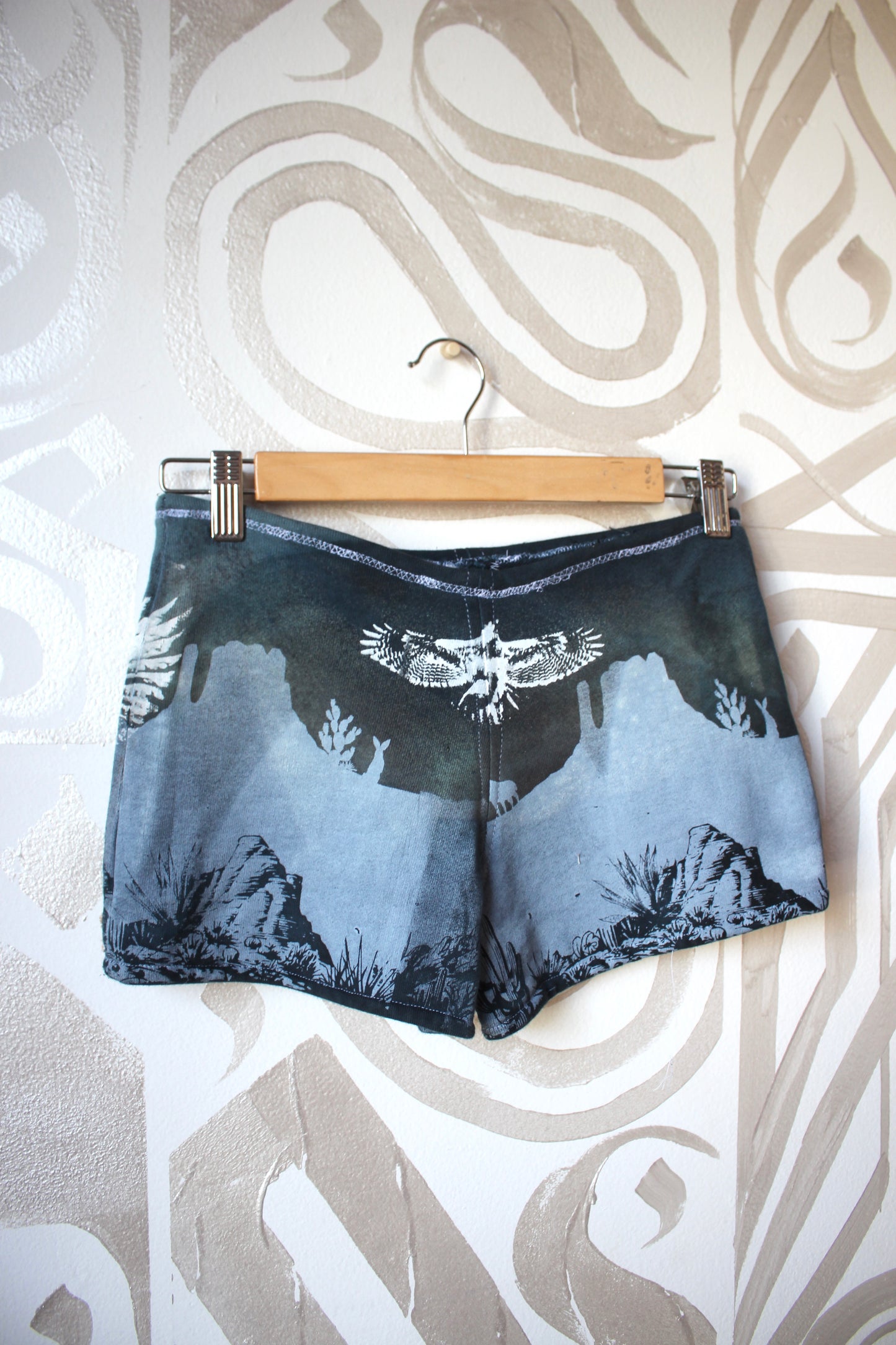 Small - Blue Canyon- Owl Sweat Shorts 6 - Super SHort - lounge boy shorts- Cotton French terry