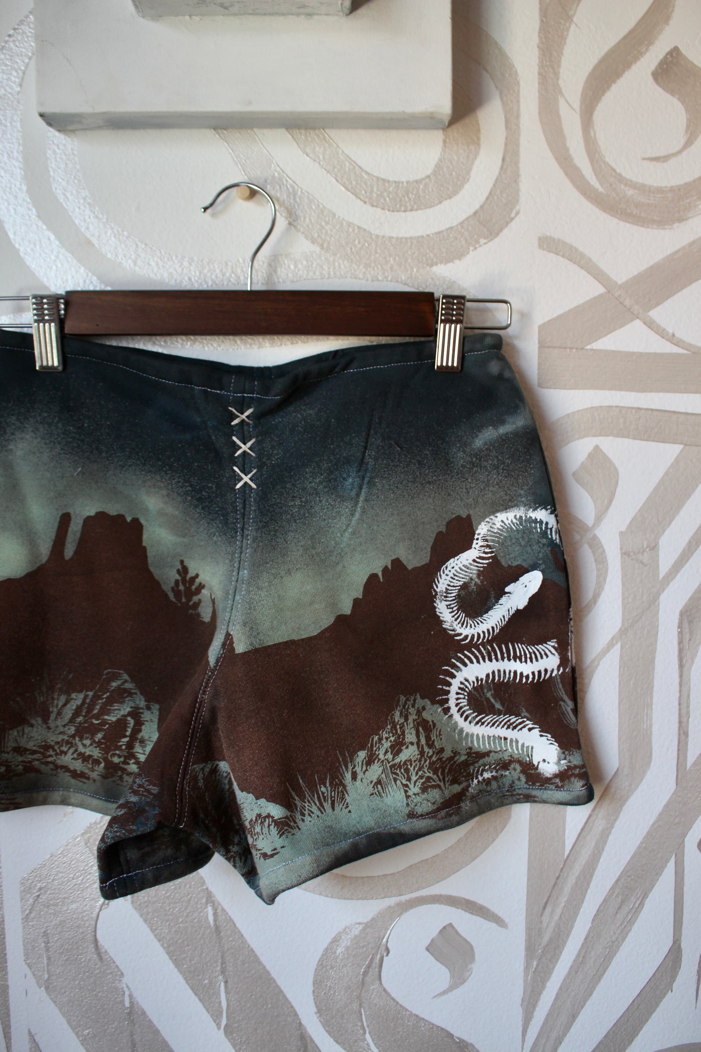 MEDIUM-  Desert Sweat Shorts 5 - Hand embroidered details, Screen printed, Hand dyed- One of a kind