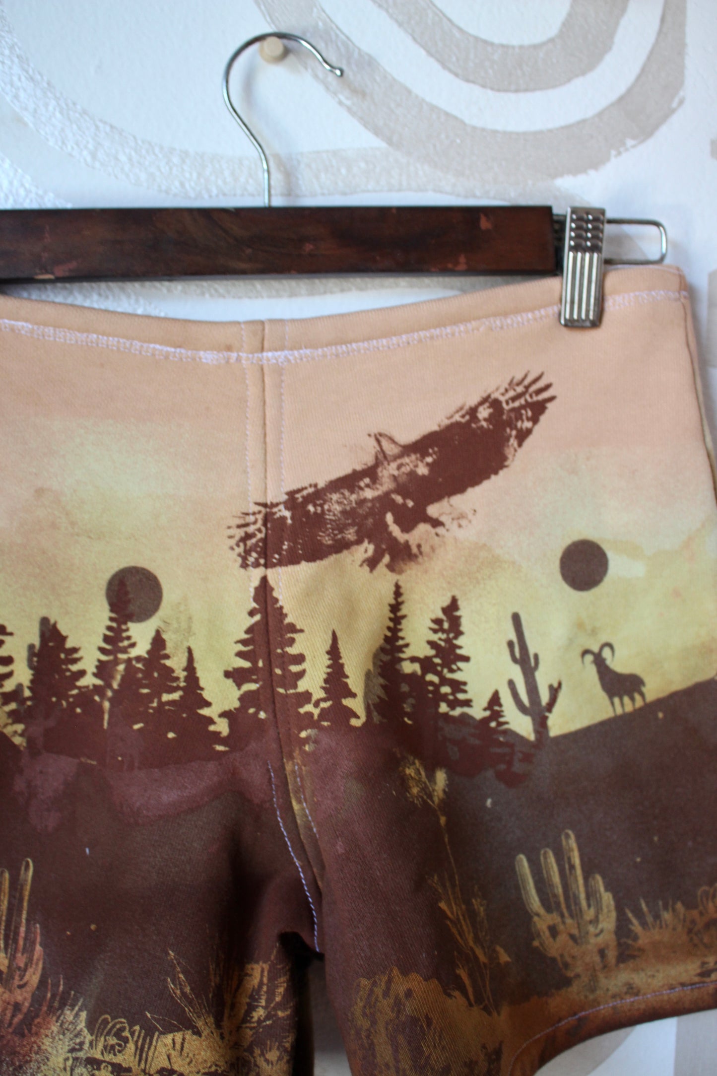 MEDIUM-  Desert Sweat Shorts 6 - Hand embroidered details, Screen printed, Hand dyed- One of a kind