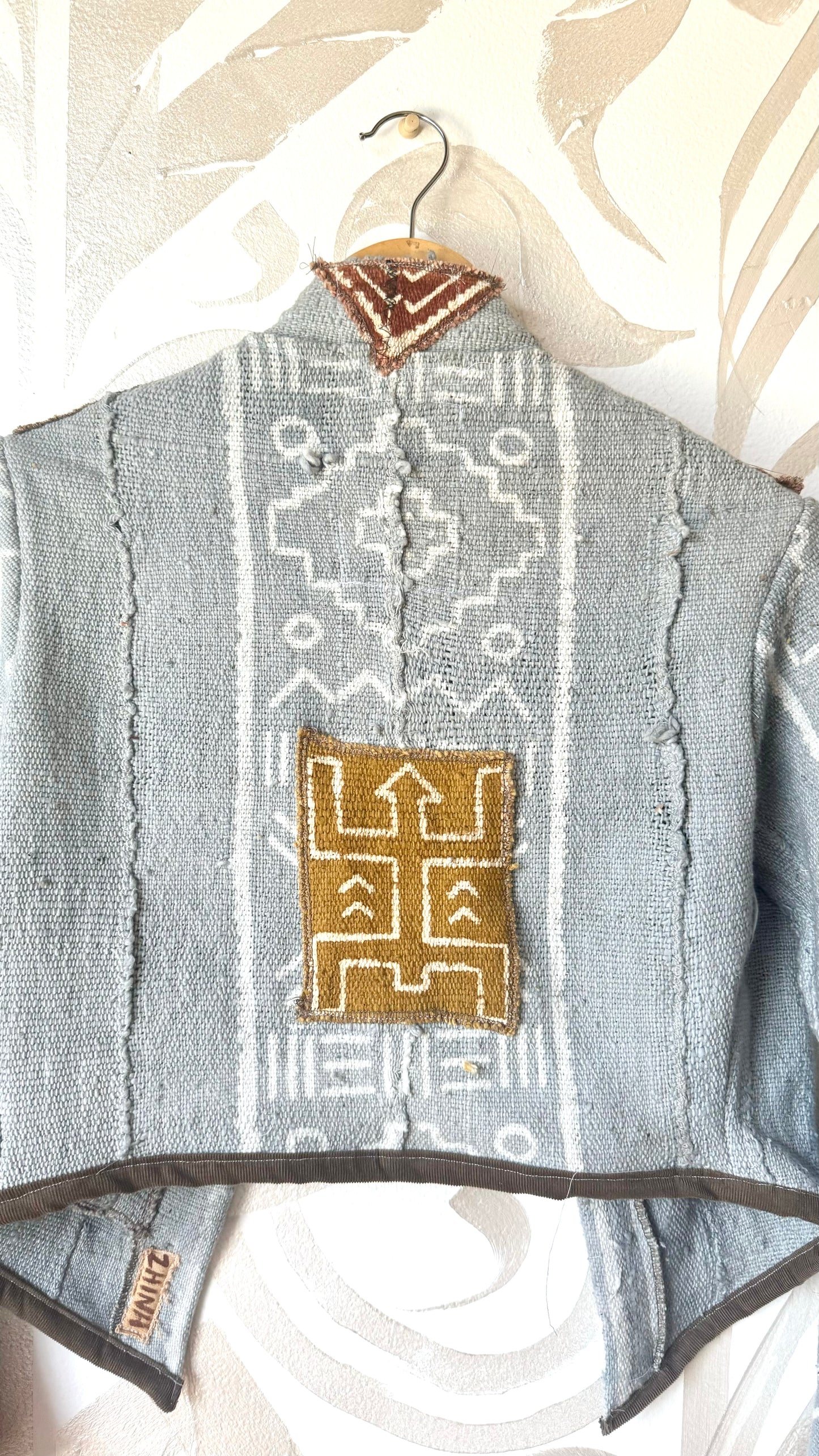 Small Mudcloth Cadet Jacket 5 - Baby Blue/Terracotta tesselations