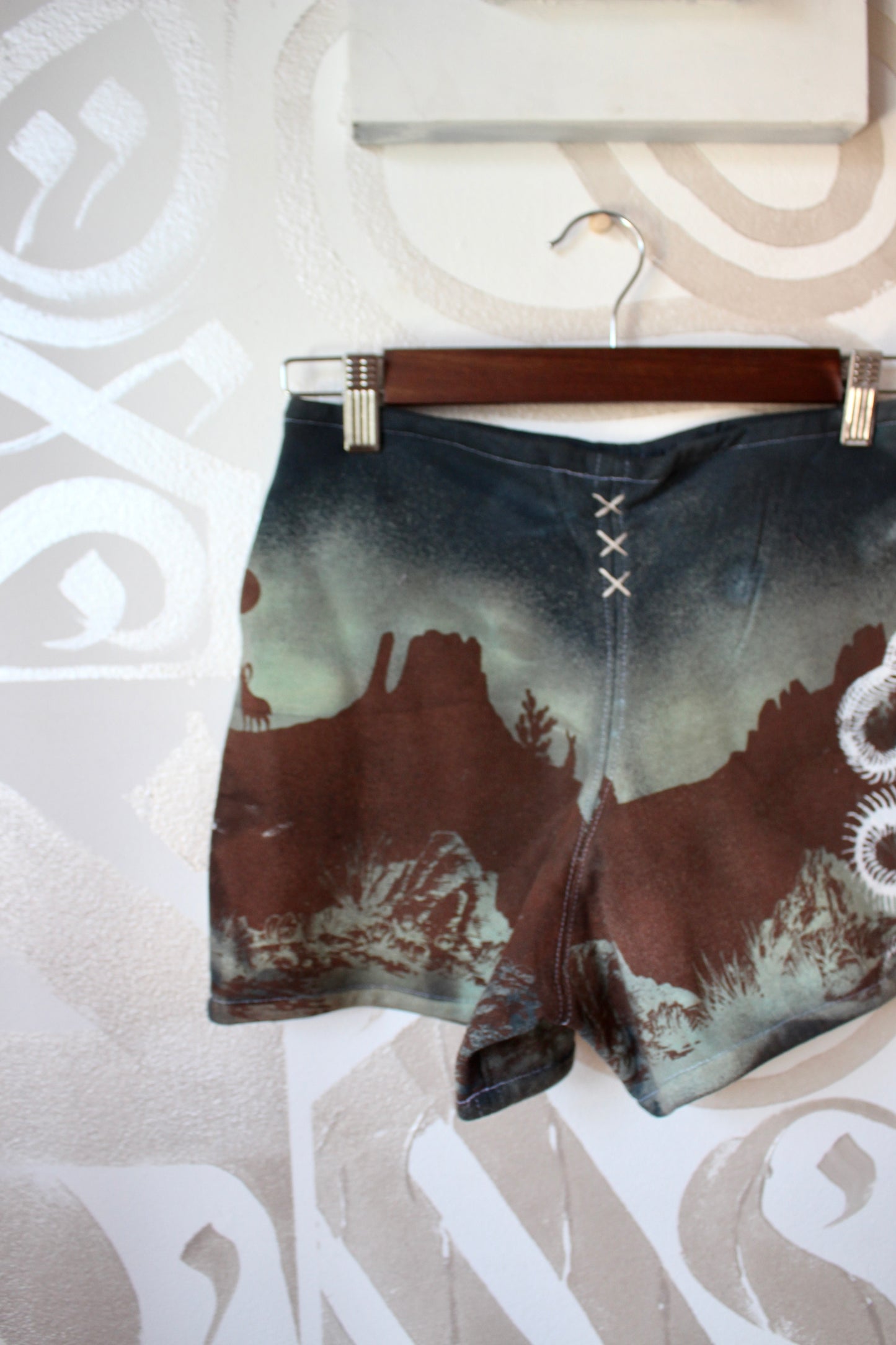 MEDIUM-  Desert Sweat Shorts 5 - Hand embroidered details, Screen printed, Hand dyed- One of a kind