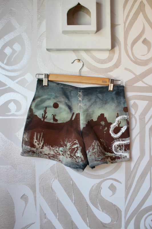 MEDIUM-  Desert Sweat Shorts 2 - Hand embroidered details, Screen printed, Hand dyed- One of a kind (Copy)