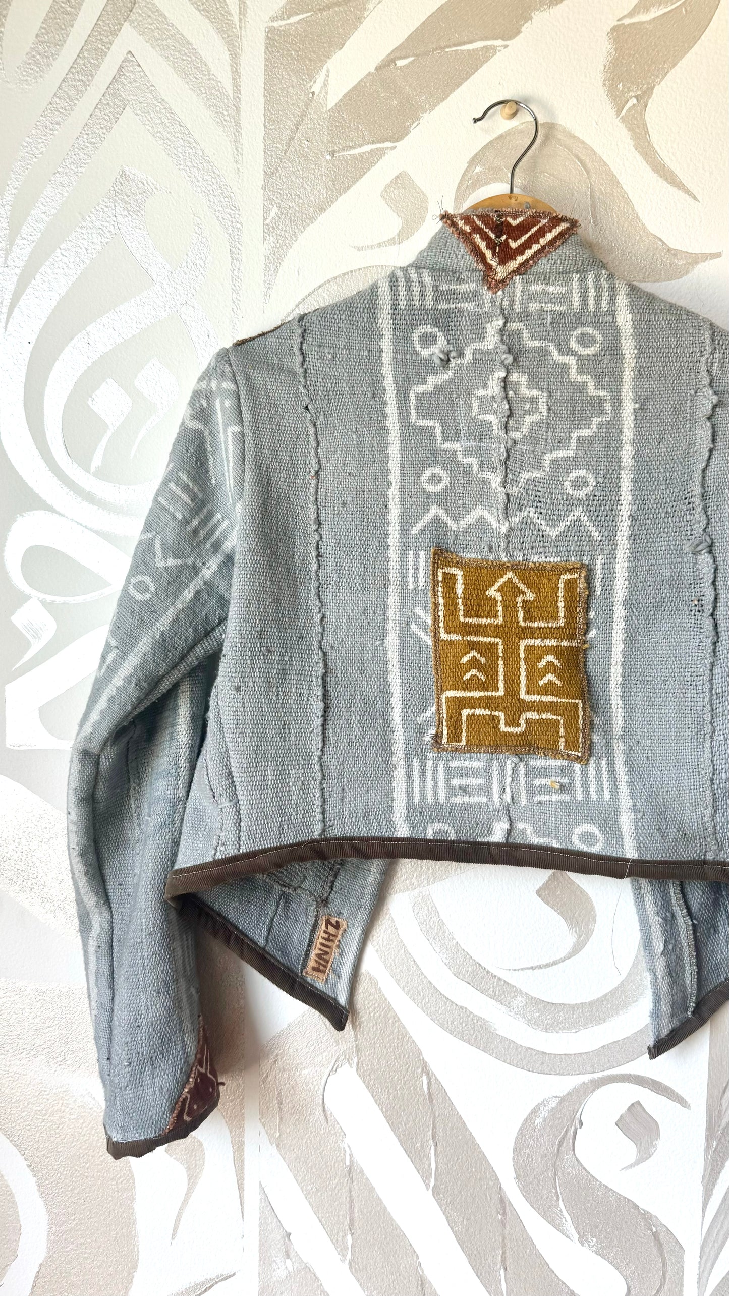 Small Mudcloth Cadet Jacket 5 - Baby Blue/Terracotta tesselations