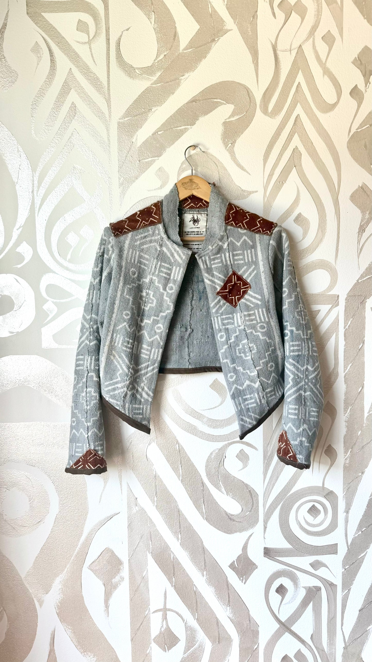 Small Mudcloth Cadet Jacket 5 - Baby Blue/Terracotta tesselations