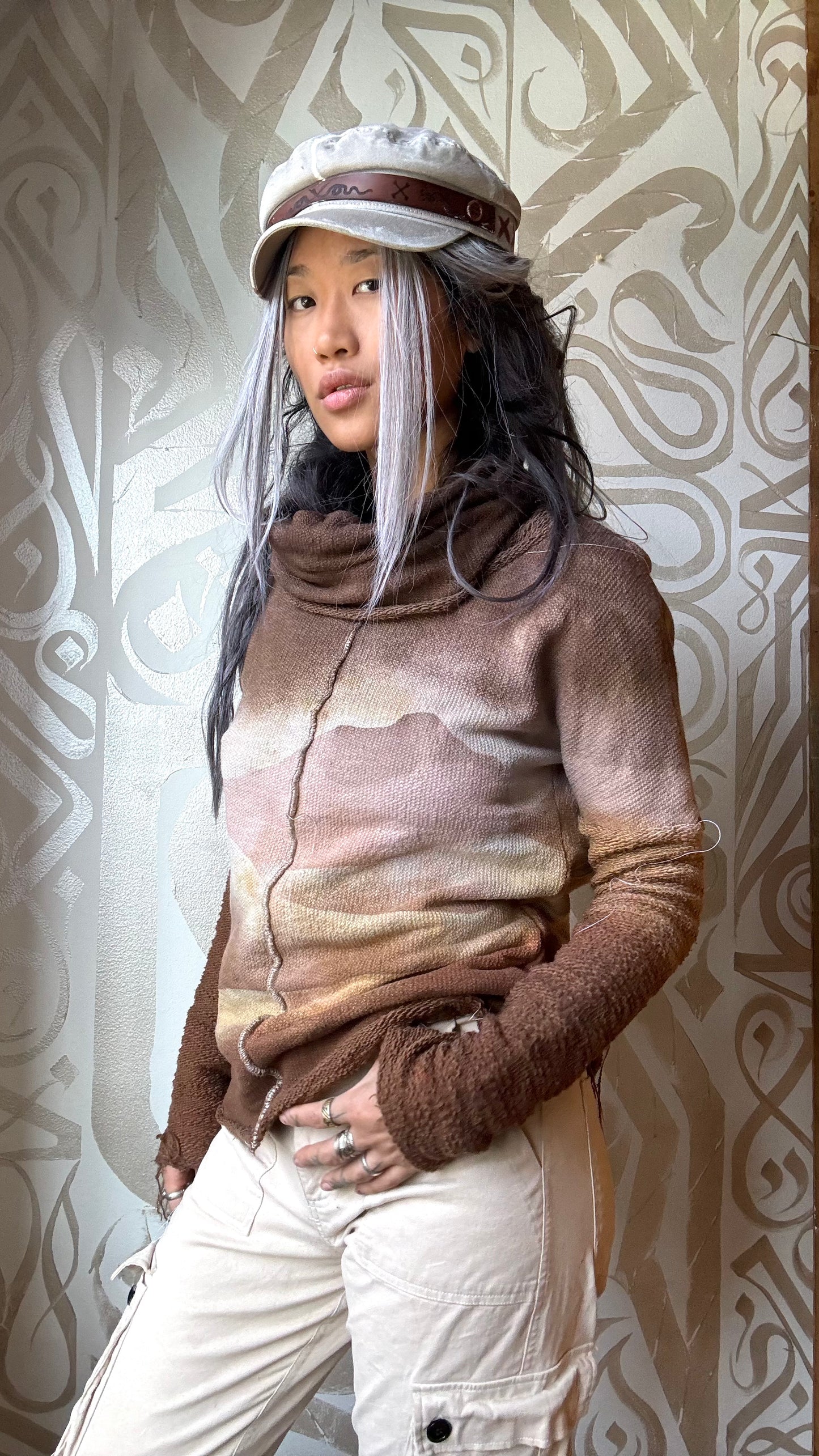 New! RTS -Small - Misty Risings Desert Cowl Neck -Limited Edition Dead stock Italian French Terry Cotton- High quality- Thick Warm Sweater