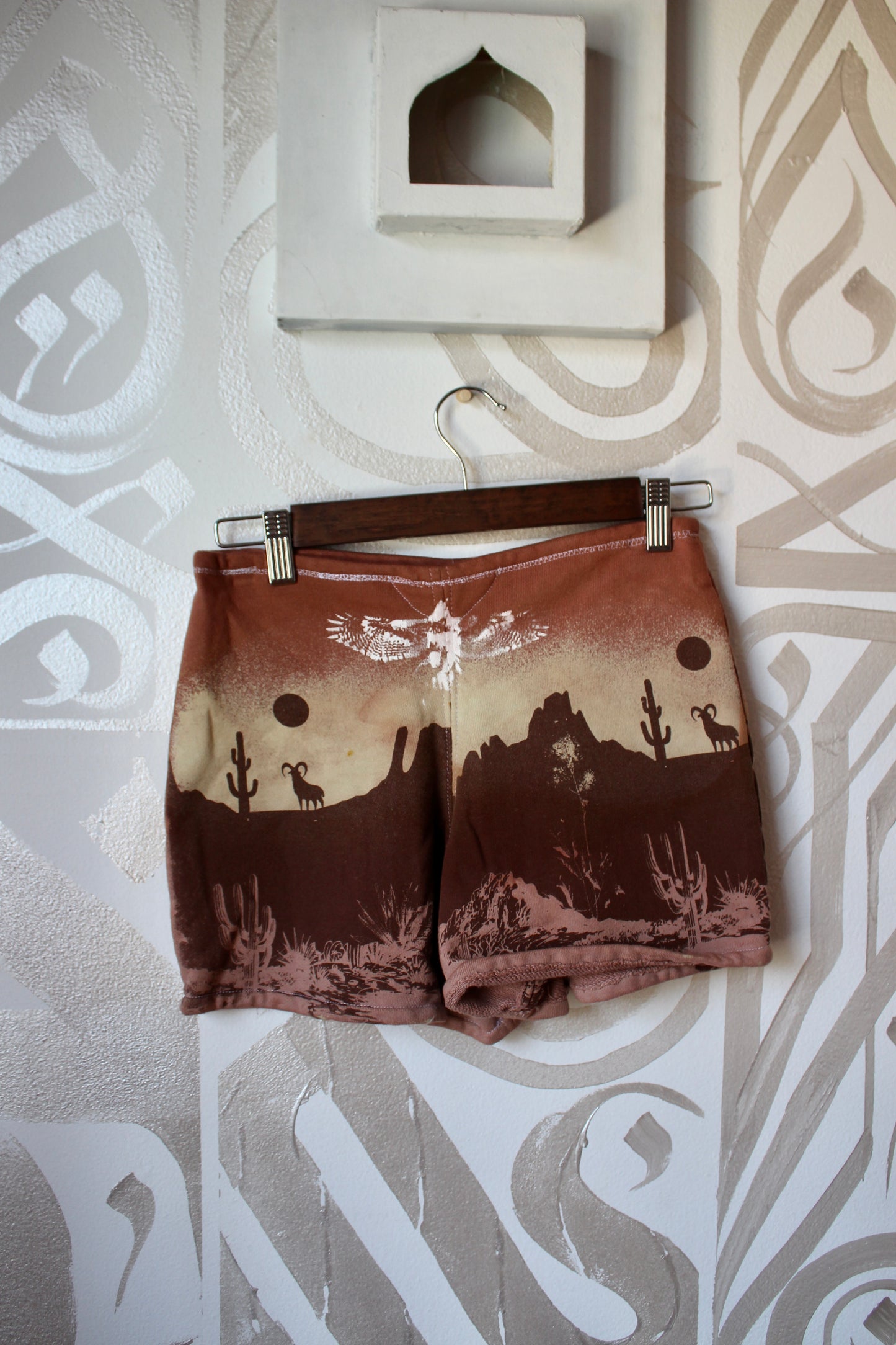 MEDIUM-  Desert Sweat Shorts 4 - Hand embroidered details, Screen printed, Hand dyed- One of a kind (Copy) (Copy) (Copy)