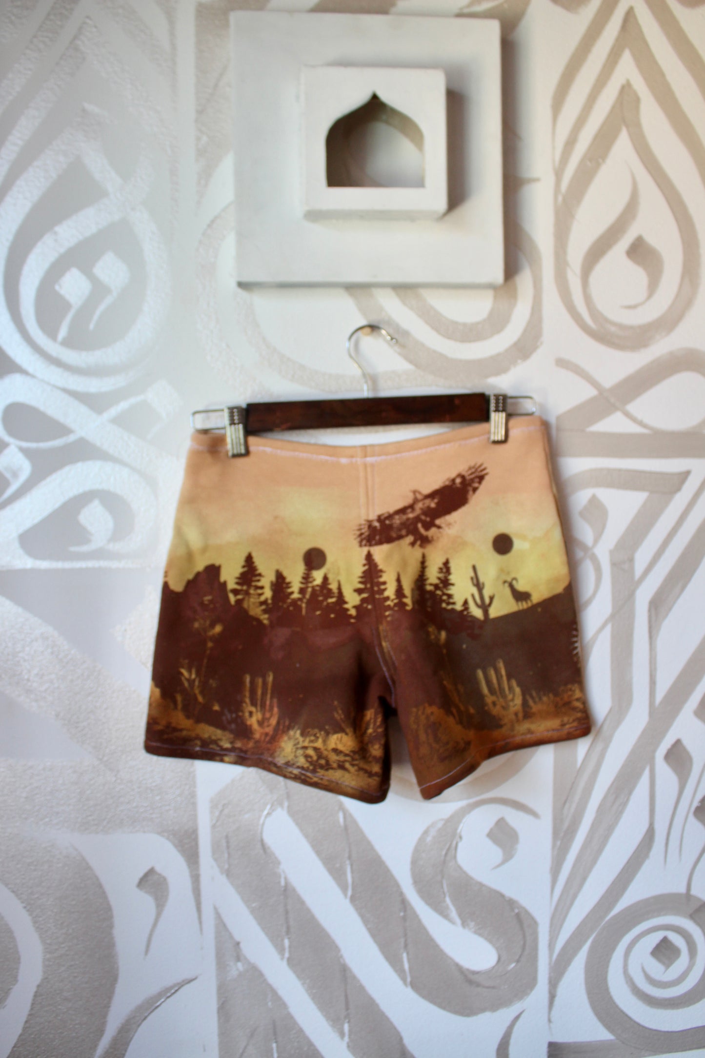 MEDIUM-  Desert Sweat Shorts 6 - Hand embroidered details, Screen printed, Hand dyed- One of a kind