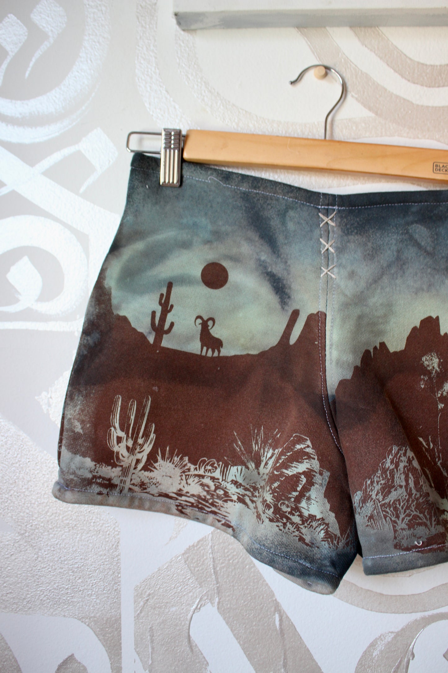 MEDIUM-  Desert Sweat Shorts 2 - Hand embroidered details, Screen printed, Hand dyed- One of a kind (Copy)