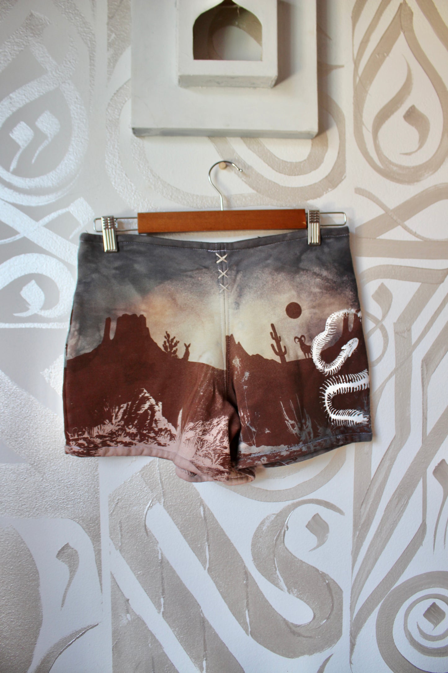 MEDIUM-  Desert Sweat Shorts - Hand embroidered details, Screen printed, Hand dyed- One of a kind