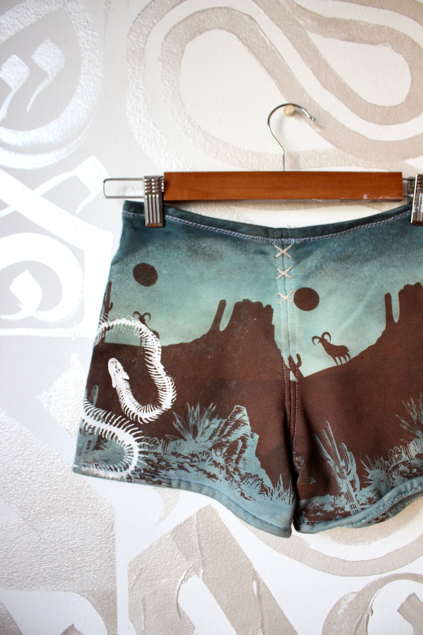 SMALL Hawk/Snake Sweat Shorts 2- One of a kind -Bootie Shorts - Super Short- Boy shorts- Cozy