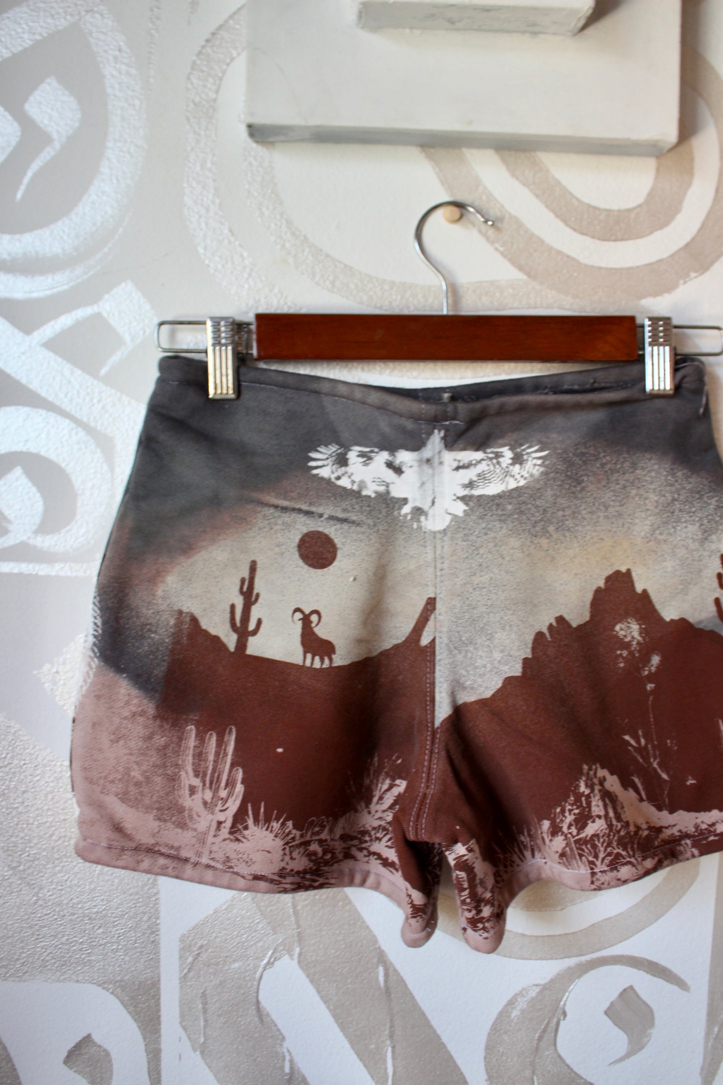 MEDIUM-  Desert Sweat Shorts 3 - Hand embroidered details, Screen printed, Hand dyed- One of a kind (Copy) (Copy)