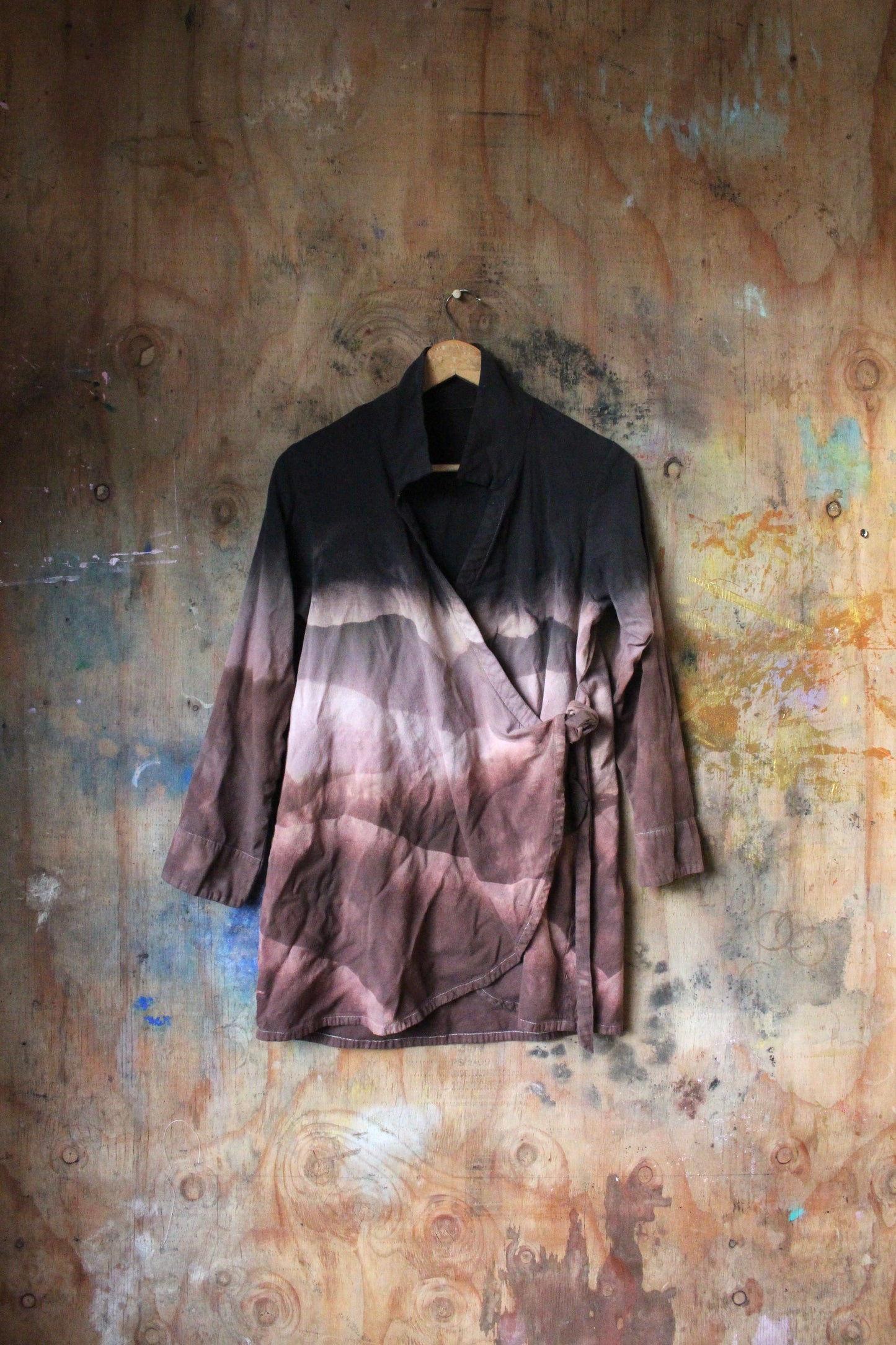 S/M- Charcoal Overcast with a Chance of Purple Hail- Banana Cotton Wrap Top