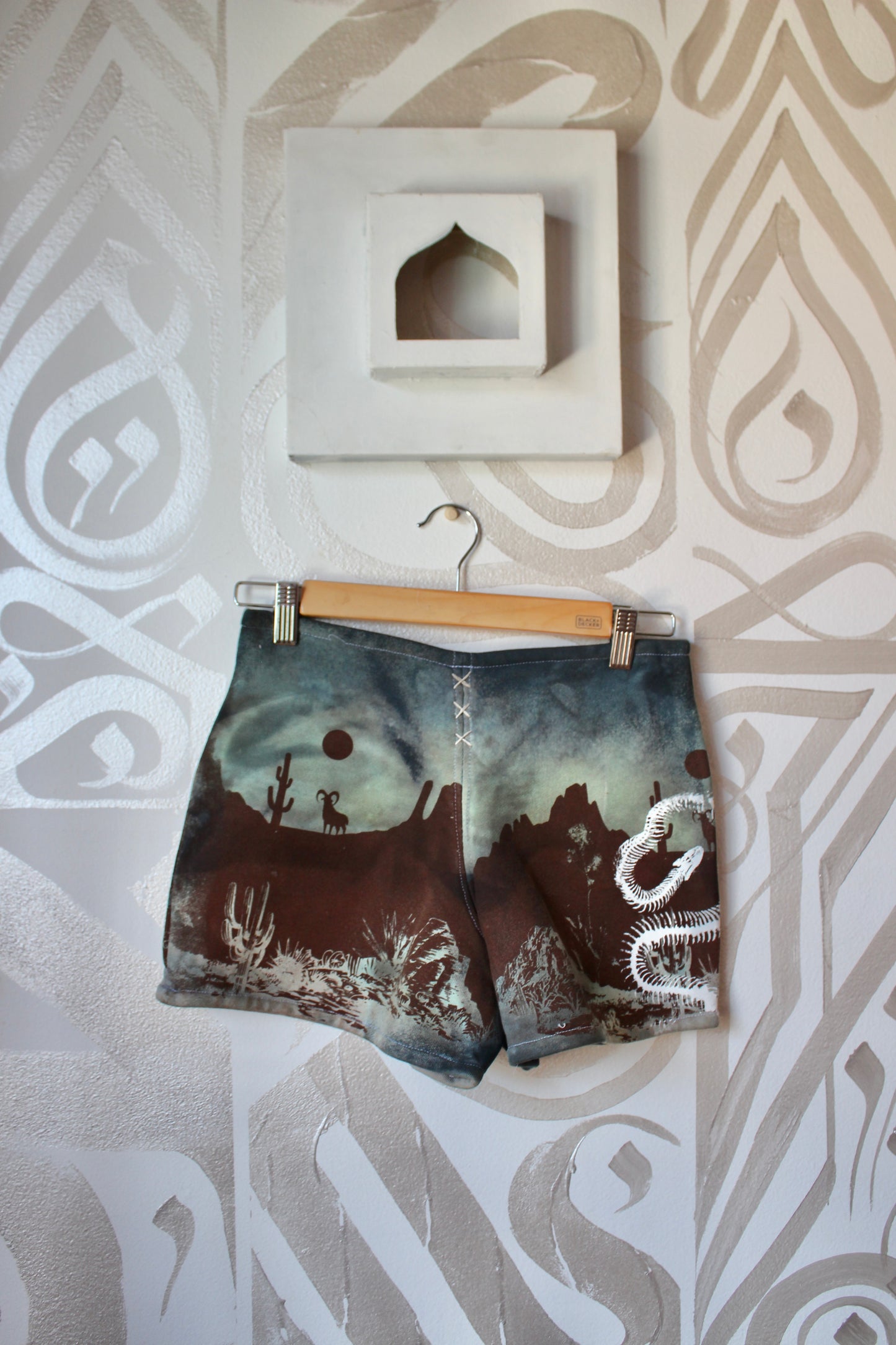 MEDIUM-  Desert Sweat Shorts 2 - Hand embroidered details, Screen printed, Hand dyed- One of a kind (Copy)