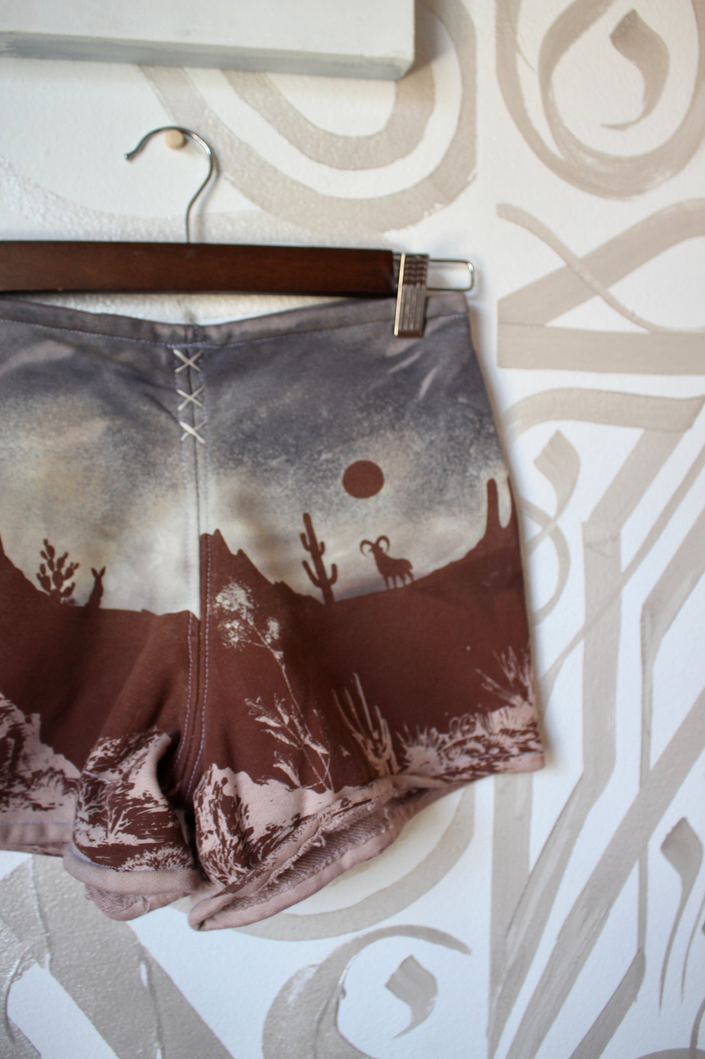 MEDIUM-  Desert Sweat Shorts 6 - Hand embroidered details, Screen printed, Hand dyed- One of a kind