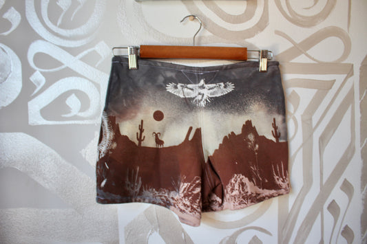 MEDIUM-  Desert Sweat Shorts - Hand embroidered details, Screen printed, Hand dyed- One of a kind