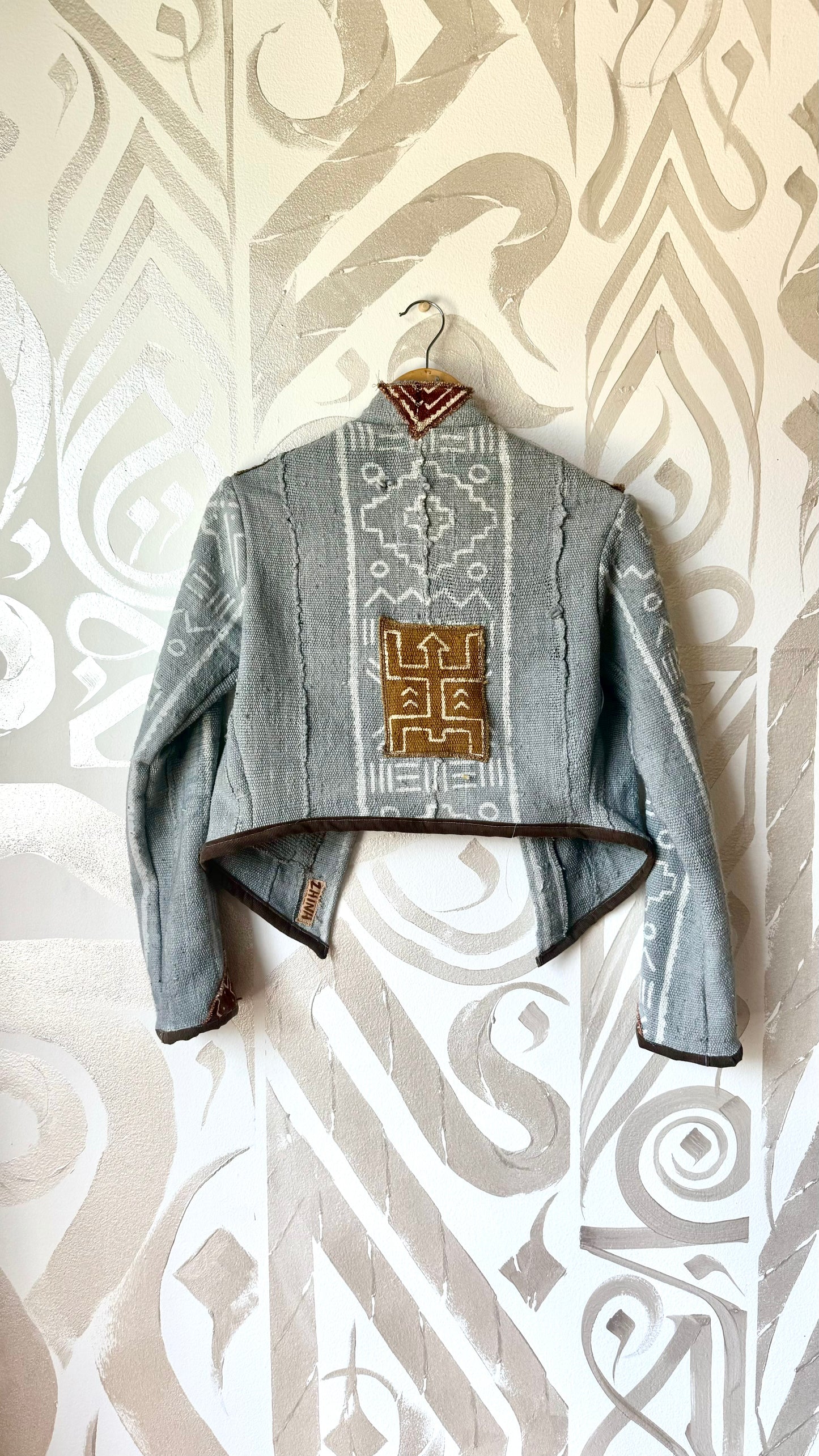 Small Mudcloth Cadet Jacket 5 - Baby Blue/Terracotta tesselations