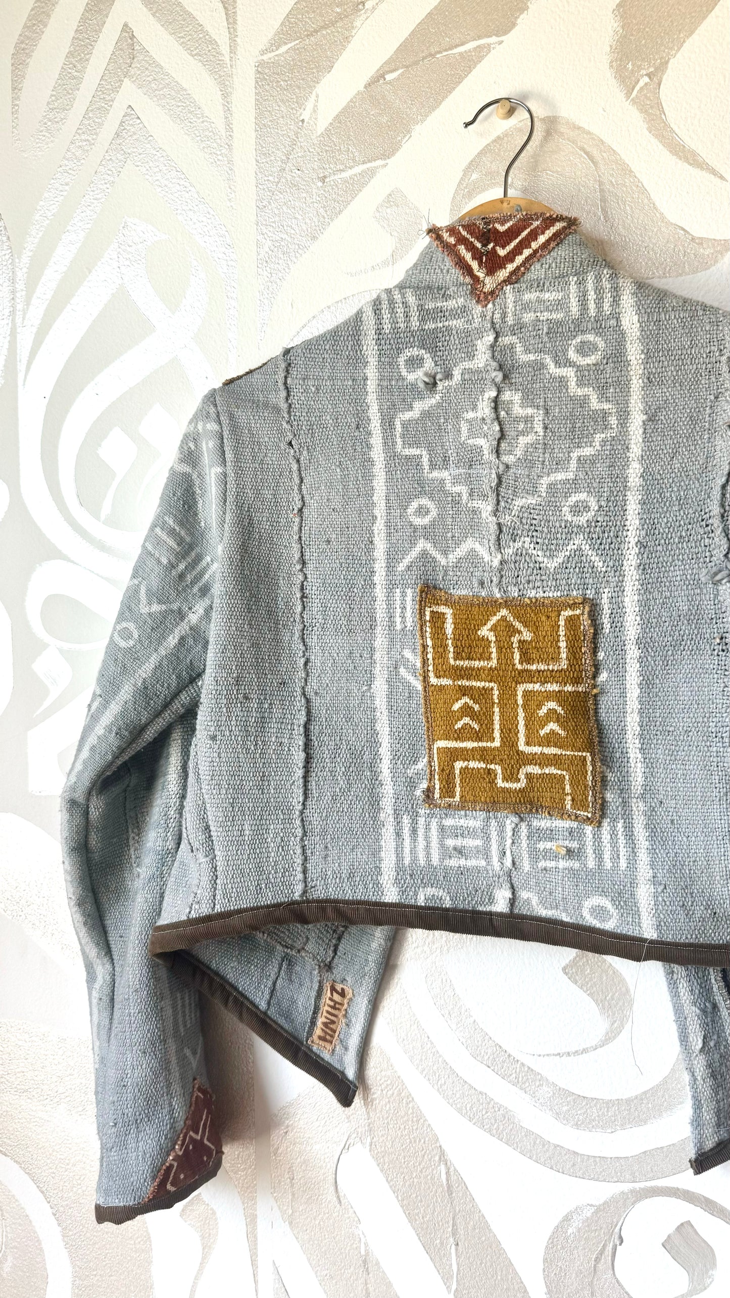 Small Mudcloth Cadet Jacket 5 - Baby Blue/Terracotta tesselations