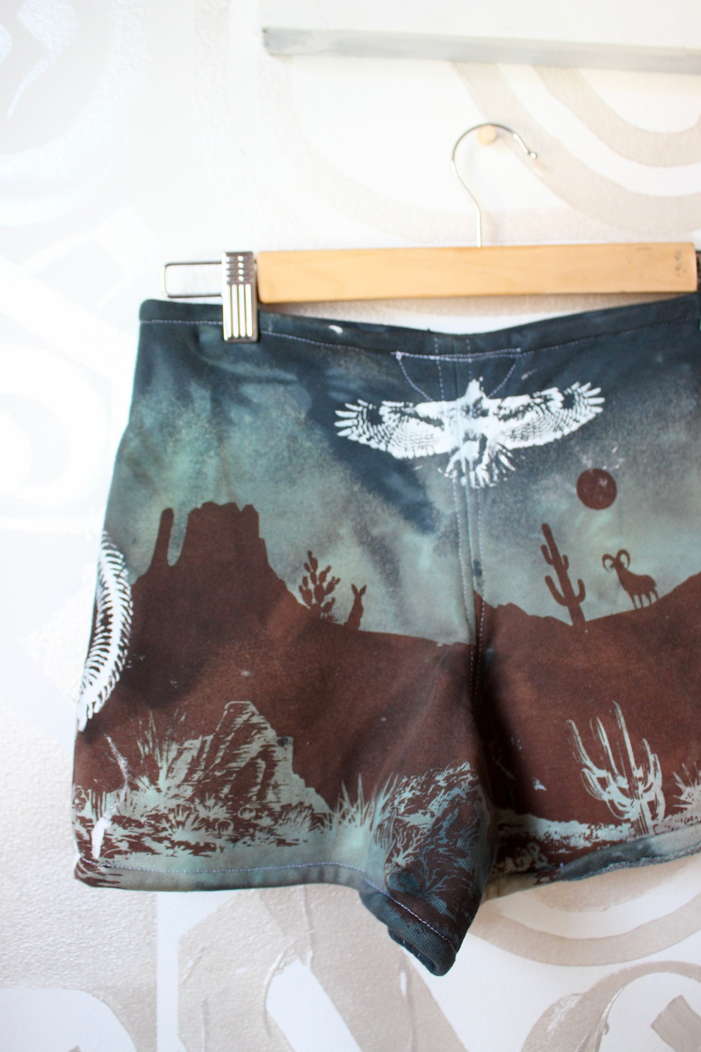 MEDIUM-  Desert Sweat Shorts 2 - Hand embroidered details, Screen printed, Hand dyed- One of a kind (Copy)