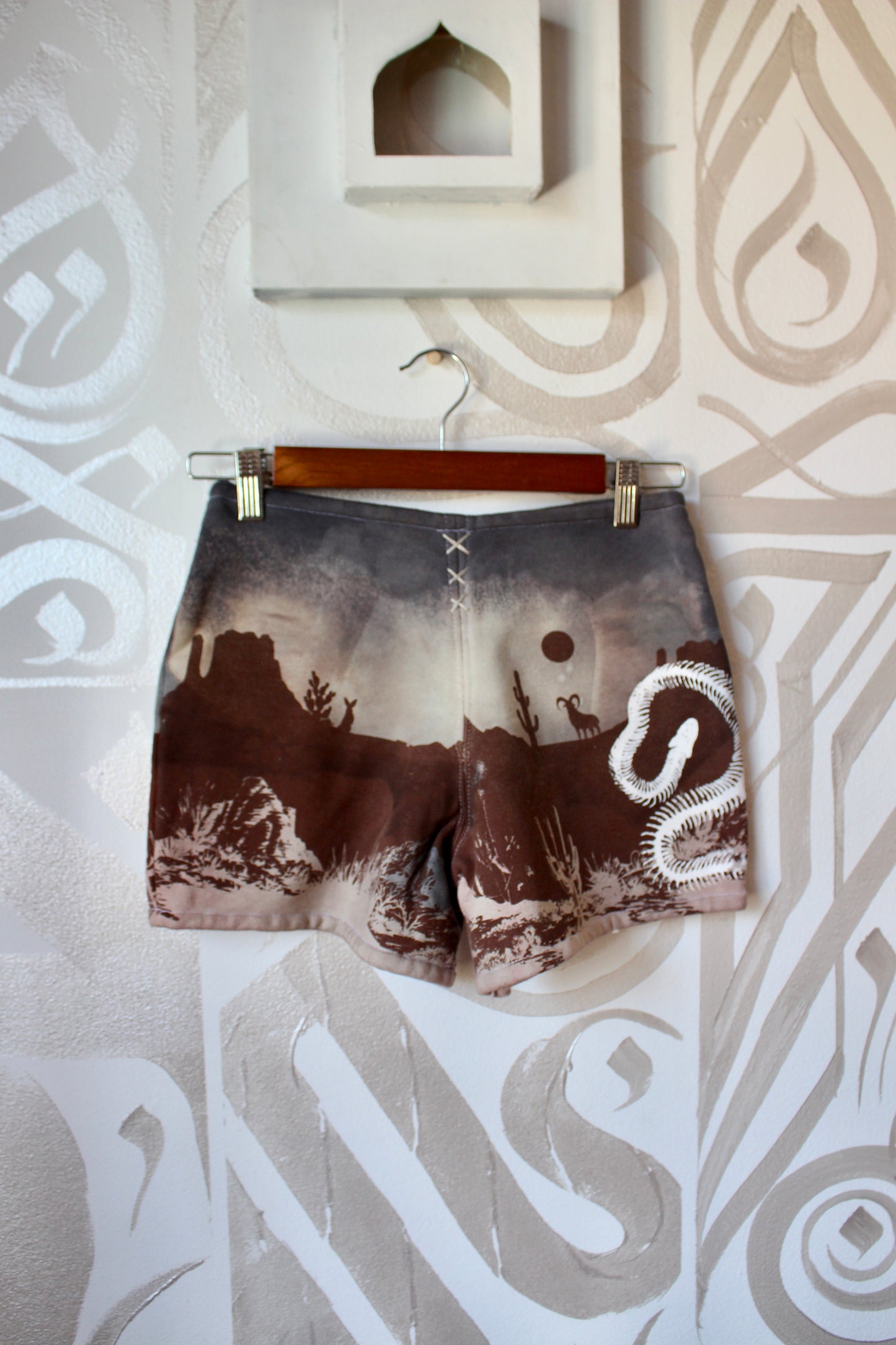 MEDIUM-  Desert Sweat Shorts 3 - Hand embroidered details, Screen printed, Hand dyed- One of a kind (Copy) (Copy)