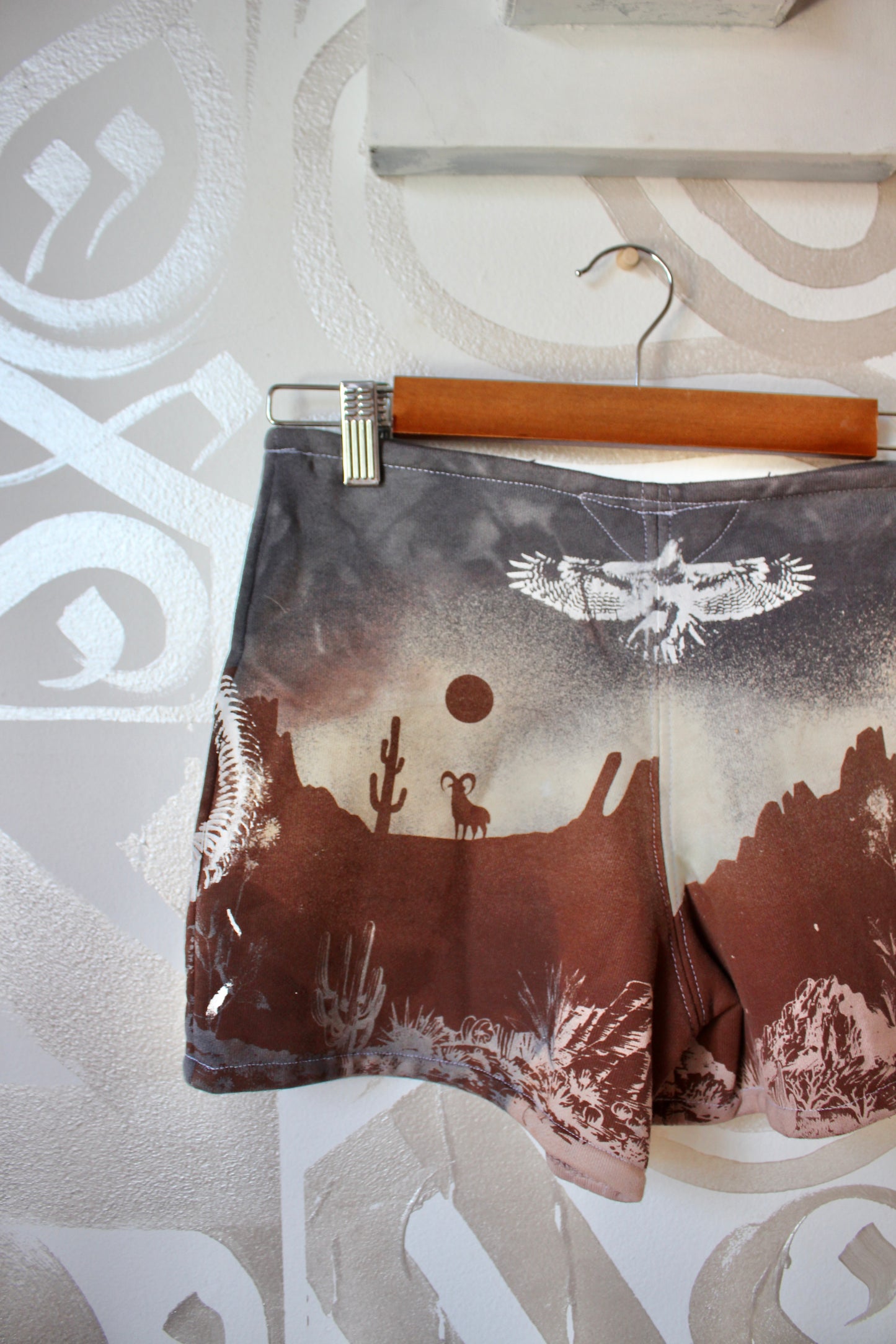 MEDIUM-  Desert Sweat Shorts - Hand embroidered details, Screen printed, Hand dyed- One of a kind