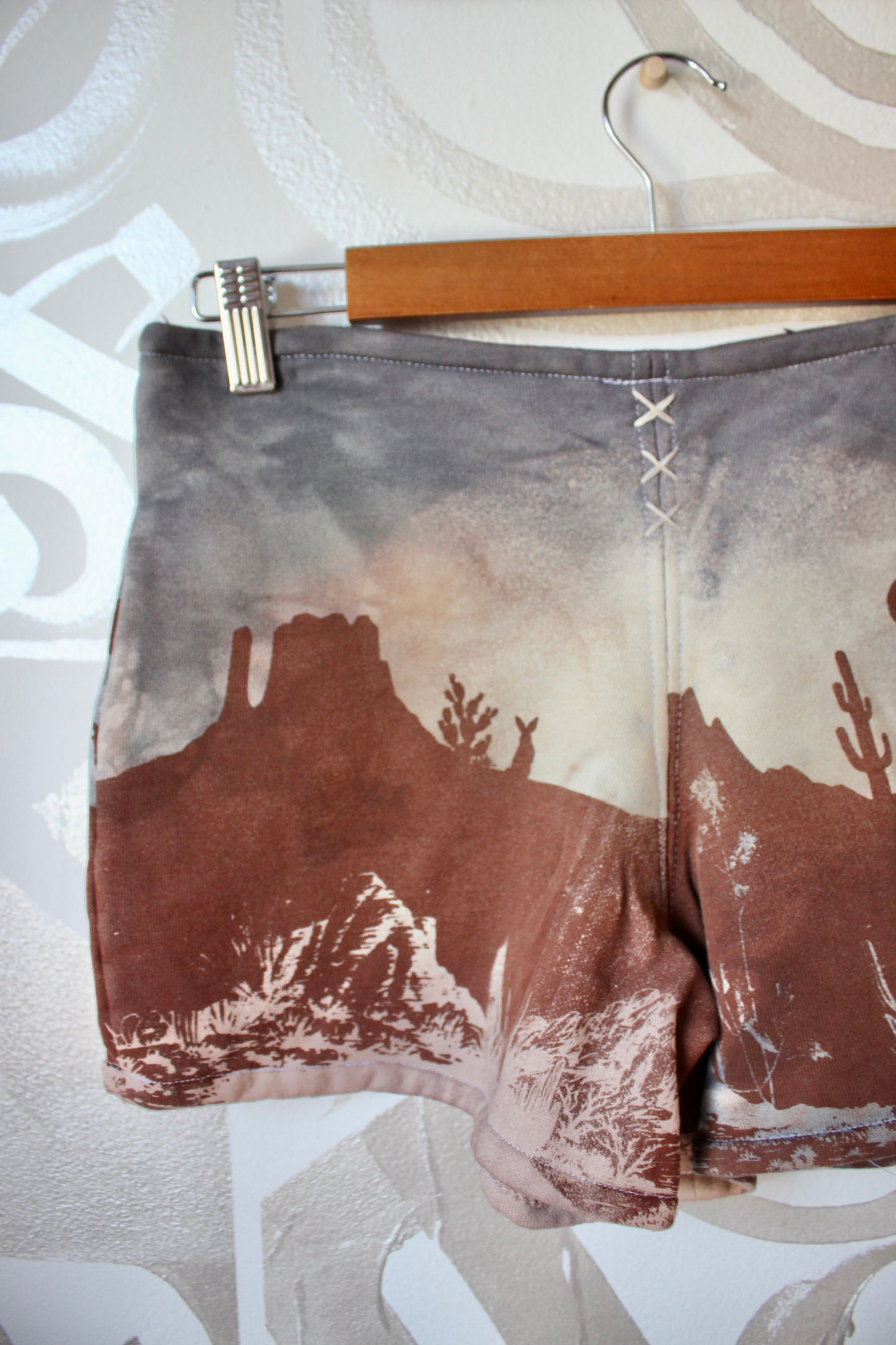 MEDIUM-  Desert Sweat Shorts - Hand embroidered details, Screen printed, Hand dyed- One of a kind