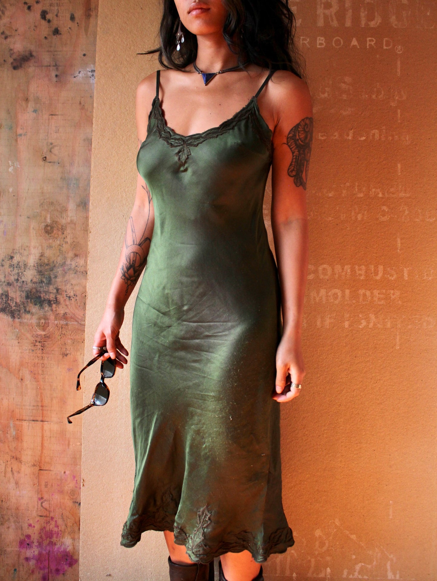 Made to Order- Blue Depths/Green Shiso Embroidered Silk Bias Dress- 3-4 weeks Mto-  Mini or Midi Handmade in Hanoi Vietnam