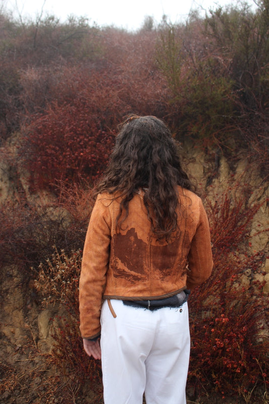 New! Small/Medium- Terra Cotta Mud Cloth Jacket #14 - Canyon Desert Screen printed-Earthenware for Earthen People- PLant Dyed/ Mud Dyed