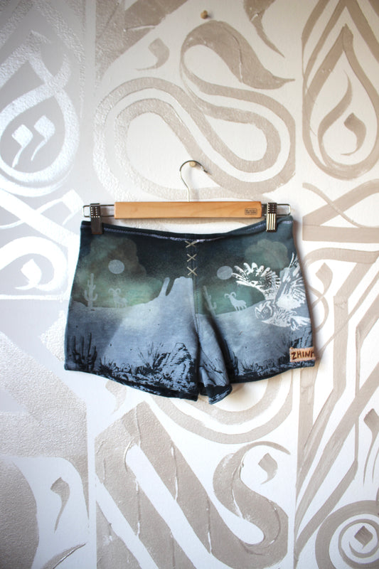 Small - Blue Canyon- Owl Sweat Shorts 6 - Super SHort - lounge boy shorts- Cotton French terry