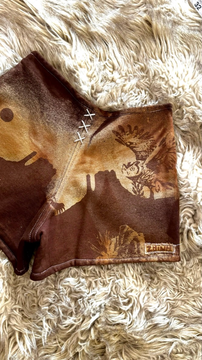 Small - Lil Brown Canyon Sweat Shorts- OWl - Dandelion Patch- Hand embroidered center front detail