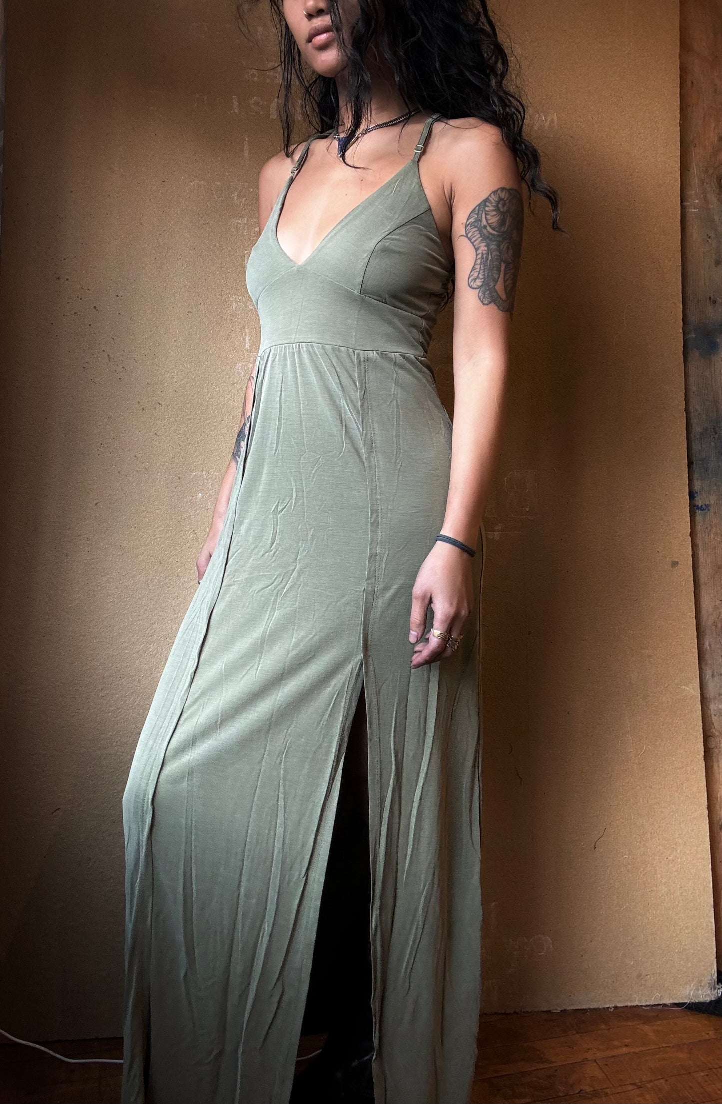 S/M or L/XL - Casual Frost Dress -Dead stock Bamboo Dress - one slit - stretchy/soft - Regenerative fashion